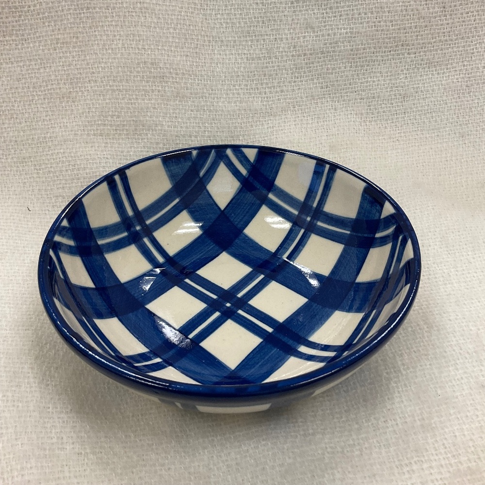 Handcrafted Ceramic Bowl Blue Checked Pattern Made in India